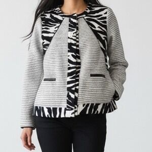 Chico's Tweed Mixed Media Zebra Trim Jacket Snap Front size 1 / Medium